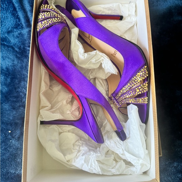 Louboutin BRAND NEW w Box Satin & Swarovski Heels - Picture 3 of 5